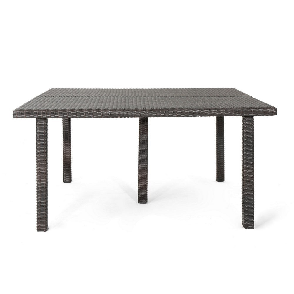 Nona Outdoor Dining Table, 64 Inch Square Top, Brown Rattan Wood, Iron By Casagear Home