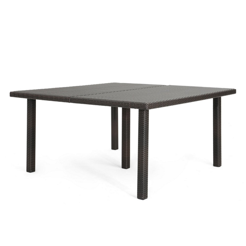 Nona Outdoor Dining Table, 64 Inch Square Top, Brown Rattan Wood, Iron By Casagear Home