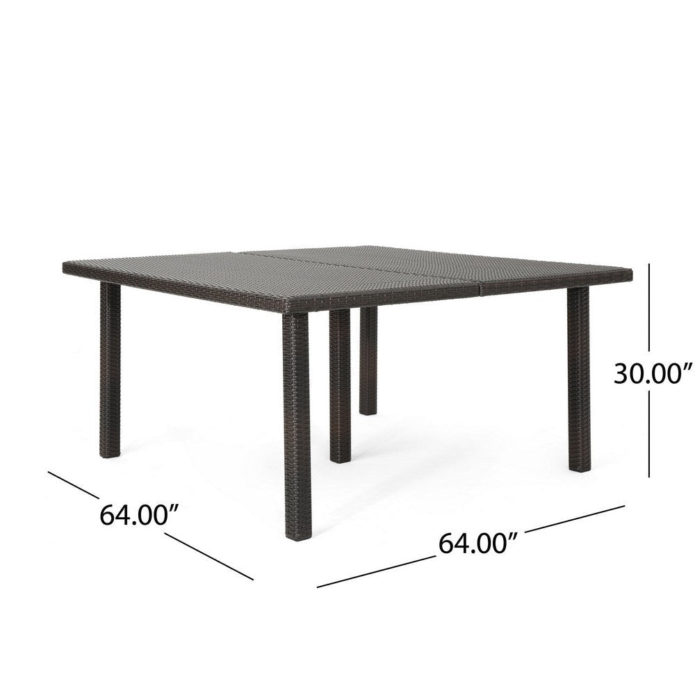 Nona Outdoor Dining Table 64 Inch Square Top Brown Rattan Wood Iron By Casagear Home BM320600