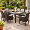 Nona Outdoor Dining Table, 64 Inch Square Top, Brown Rattan Wood, Iron By Casagear Home