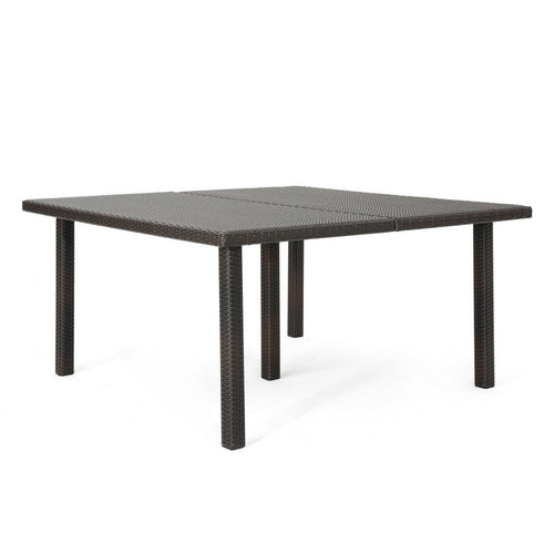 Nona Outdoor Dining Table, 64 Inch Square Top, Brown Rattan Wood, Iron By Casagear Home
