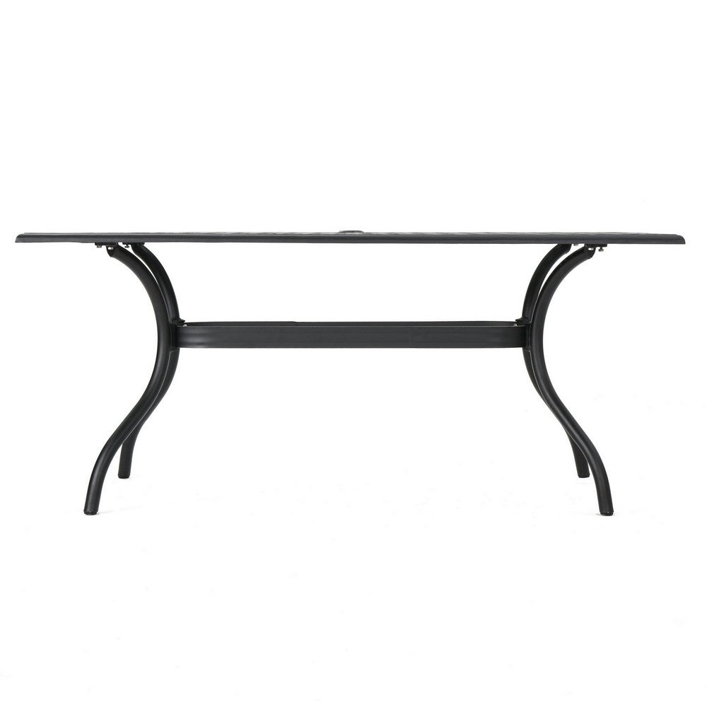 Cay Outdoor Dining Table, 67 Inch Rectangular, Lattice Black Aluminium By Casagear Home