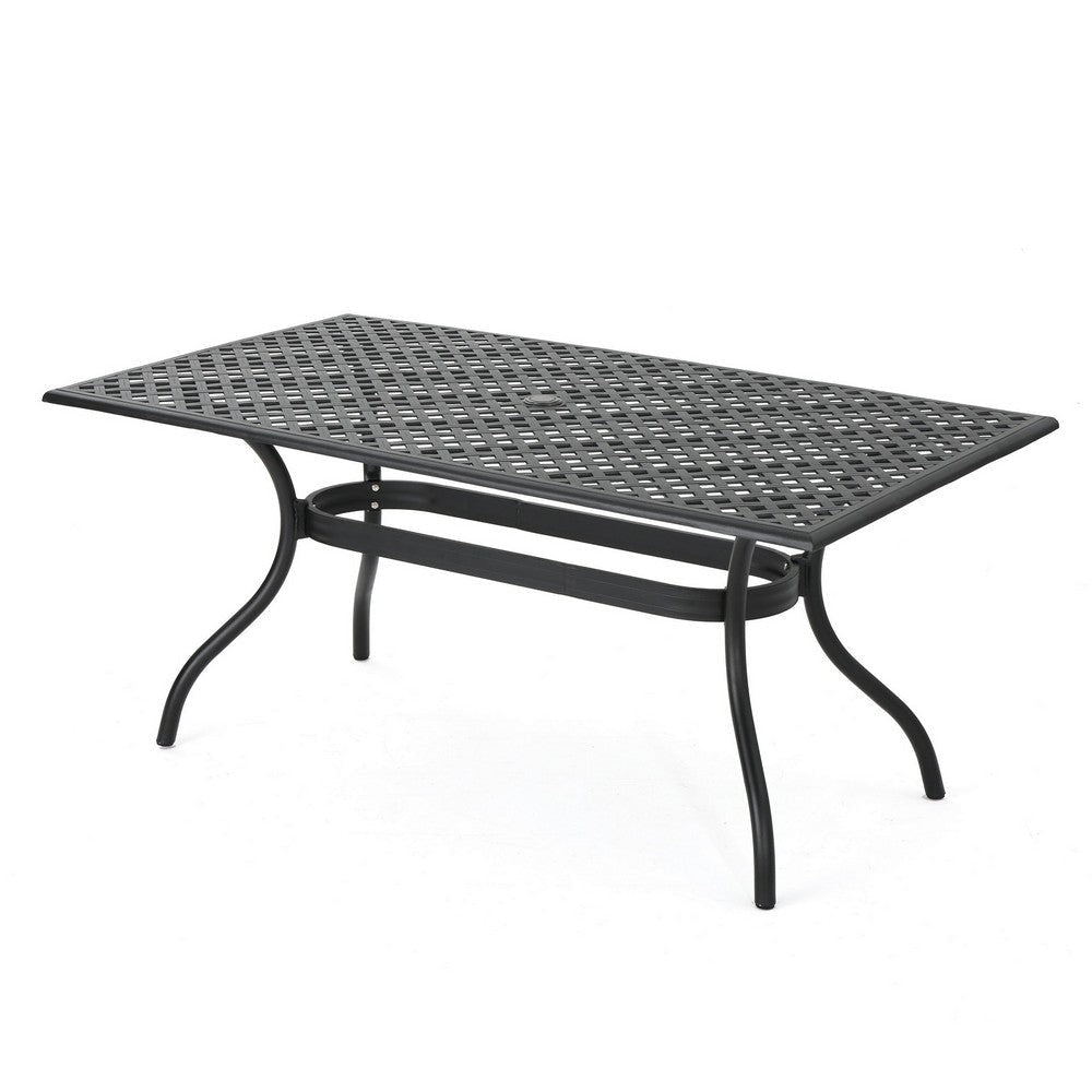 Cay Outdoor Dining Table, 67 Inch Rectangular, Lattice Black Aluminium By Casagear Home