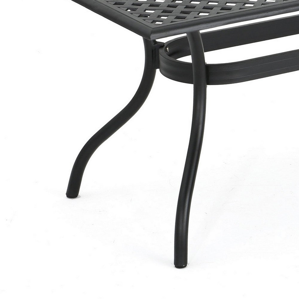 Cay Outdoor Dining Table, 67 Inch Rectangular, Lattice Black Aluminium By Casagear Home