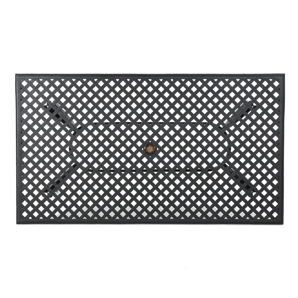 Cay Outdoor Dining Table, 67 Inch Rectangular, Lattice Black Aluminium By Casagear Home