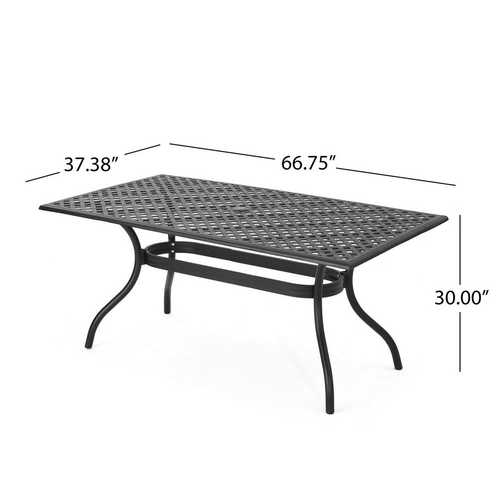 Cay Outdoor Dining Table, 67 Inch Rectangular, Lattice Black Aluminium By Casagear Home