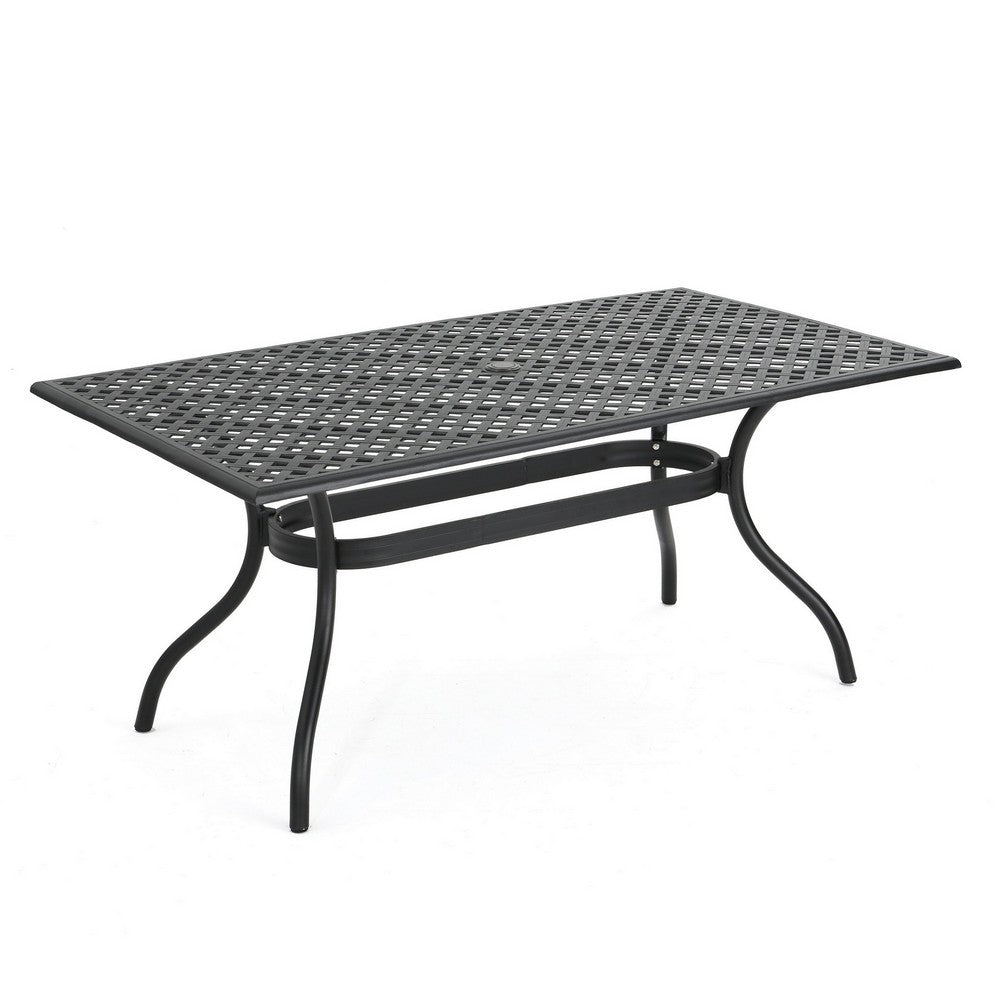Cay Outdoor Dining Table, 67 Inch Rectangular, Lattice Black Aluminium By Casagear Home