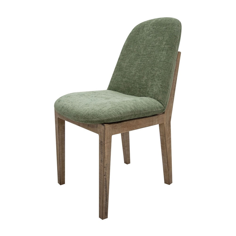 Kohl Side Dining Chair Set of 2, Olive Green Polyester, Solid Pine Wood By Casagear Home