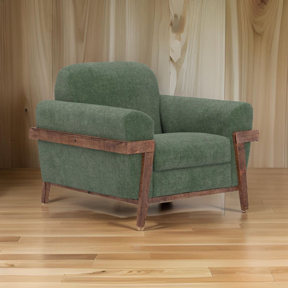 Pola Accent Chair, Olive Green Polyester, Foam Cushions, Solid Pine Wood By Casagear Home