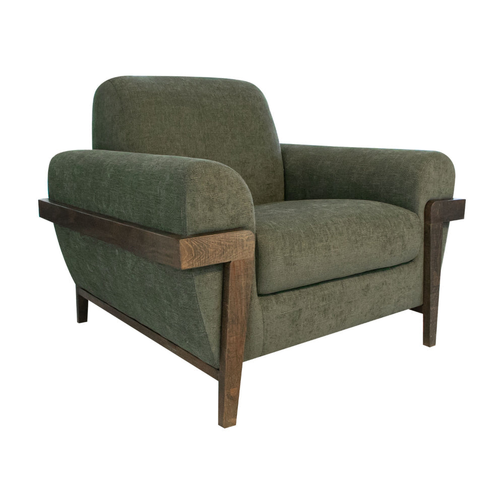 Pola Accent Chair, Olive Green Polyester, Foam Cushions, Solid Pine Wood By Casagear Home