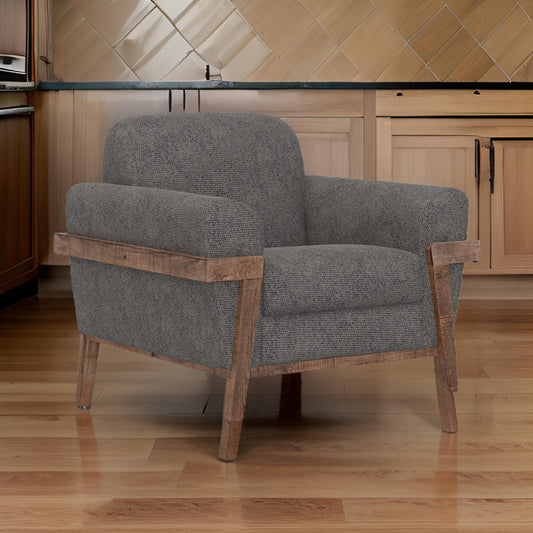 Pola Accent Chair, Iron Gray Polyester, Foam Cushions, Solid Pine Wood By Casagear Home