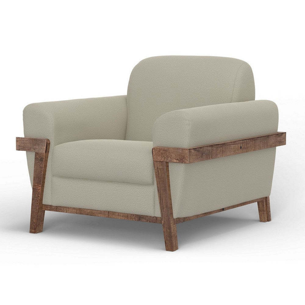 Pola Accent Chair Almond Gray Polyester Foam Cushions Solid Pine Wood By Casagear Home BM320743