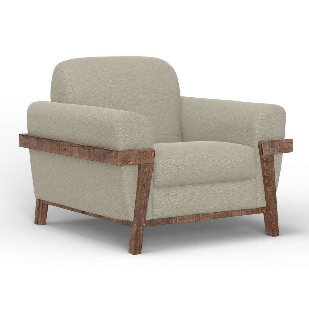 Pola Accent Chair Almond Gray Polyester Foam Cushions Solid Pine Wood By Casagear Home BM320743