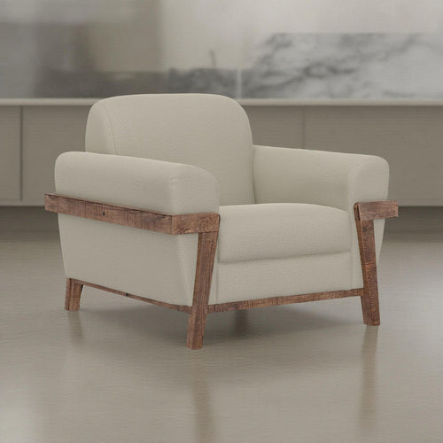 Pola Accent Chair, Almond Gray Polyester, Foam Cushions, Solid Pine Wood By Casagear Home