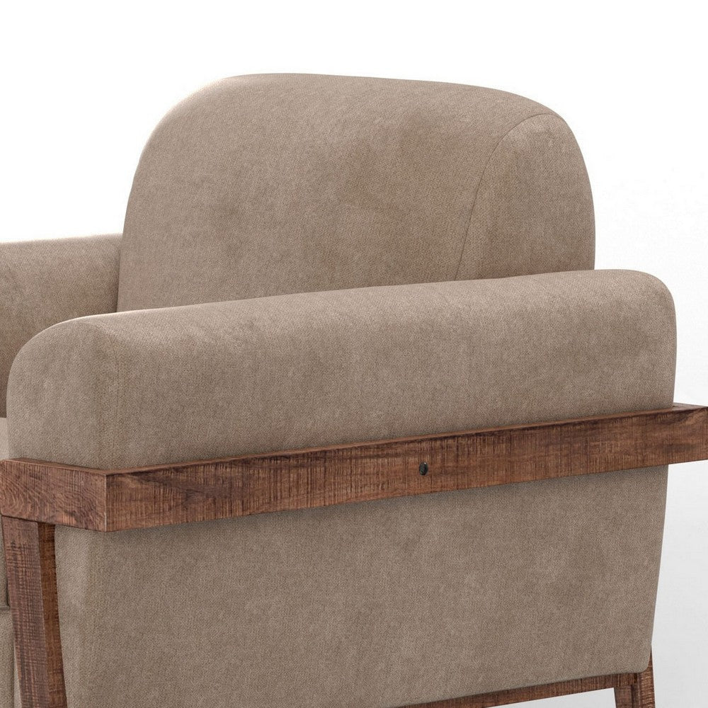 Pola Accent Chair Light Brown Polyester Foam Cushions Solid Pine Wood By Casagear Home BM320744