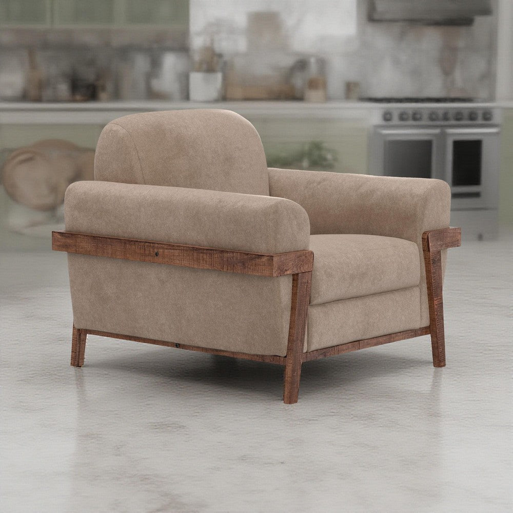 Pola Accent Chair, Light Brown Polyester, Foam Cushions, Solid Pine Wood By Casagear Home