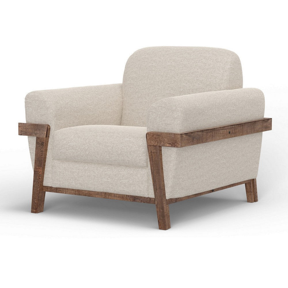 Pola Accent Chair Beige Polyester Soft Foam Cushions Solid Pine Wood By Casagear Home BM320745