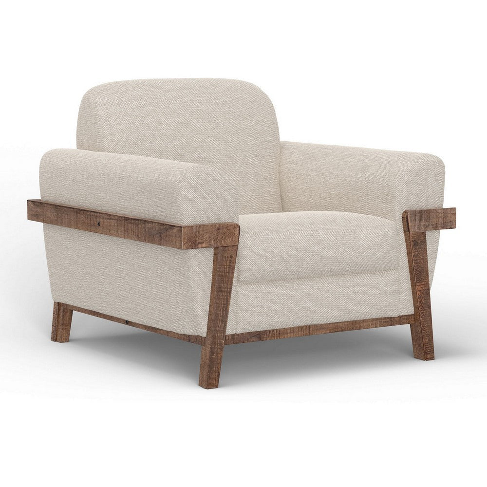 Pola Accent Chair Beige Polyester Soft Foam Cushions Solid Pine Wood By Casagear Home BM320745