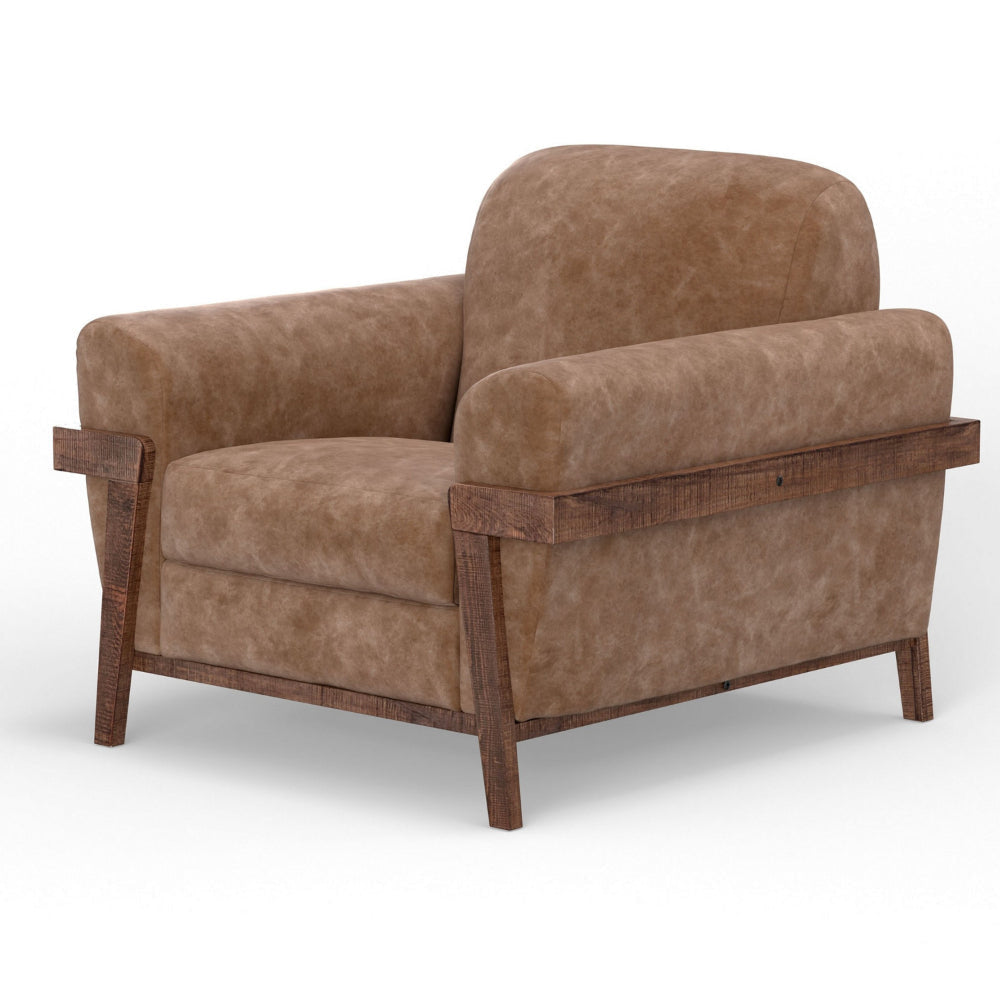 Pola Accent Chair Cognac Brown Faux Leather Plush Foam Solid Pine Wood By Casagear Home BM320746
