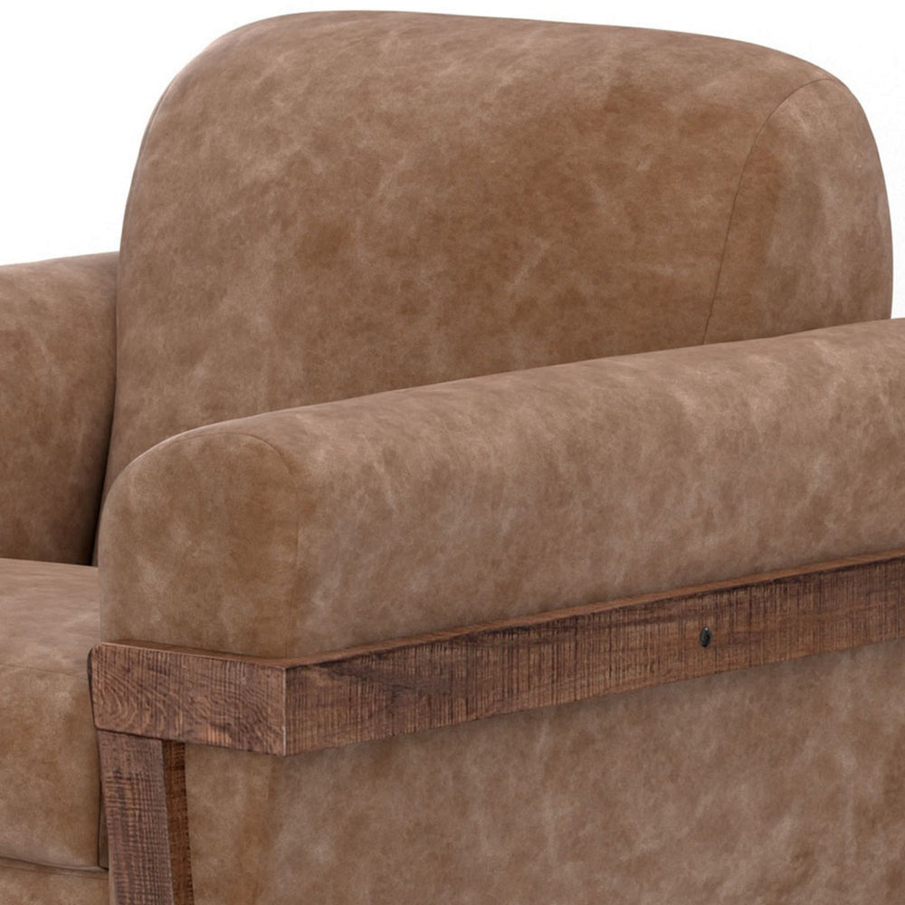 Pola Accent Chair Cognac Brown Faux Leather Plush Foam Solid Pine Wood By Casagear Home BM320746