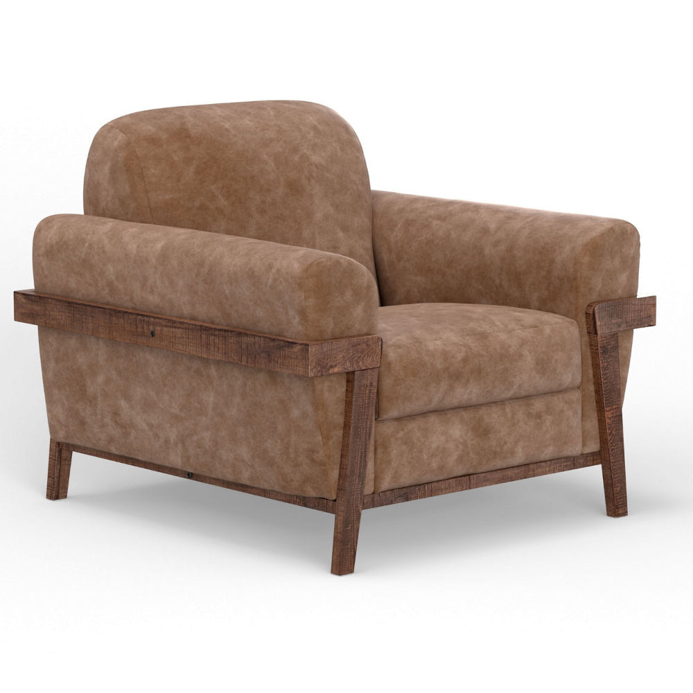 Pola Accent Chair Cognac Brown Faux Leather Plush Foam Solid Pine Wood By Casagear Home BM320746