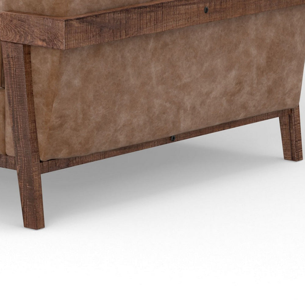 Pola Accent Chair Cognac Brown Faux Leather Plush Foam Solid Pine Wood By Casagear Home BM320746