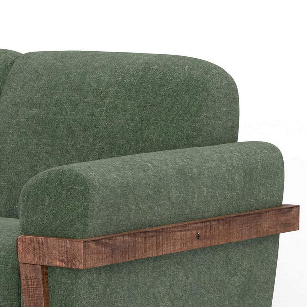Pola 69 Inch Loveseat Olive Green Polyester Foam Cushions Solid Pine Wood By Casagear Home