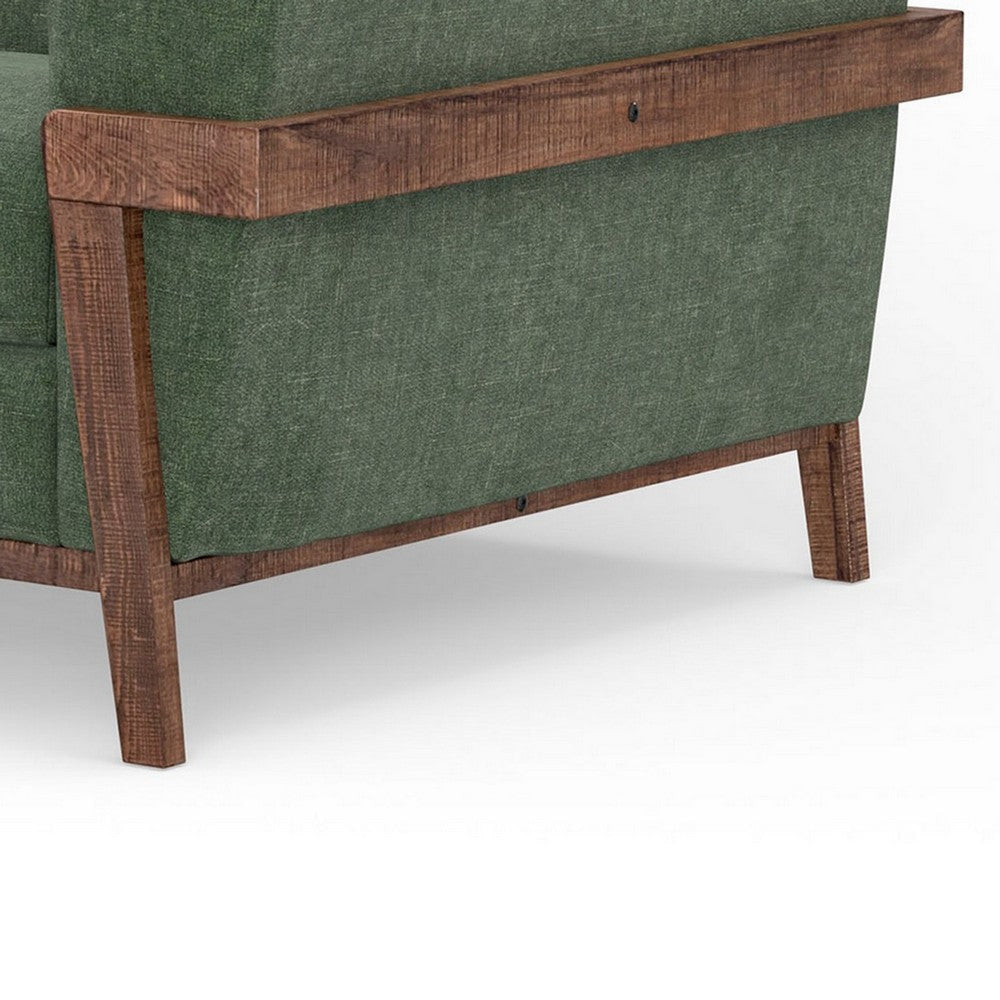 Pola 69 Inch Loveseat Olive Green Polyester Foam Cushions Solid Pine Wood By Casagear Home