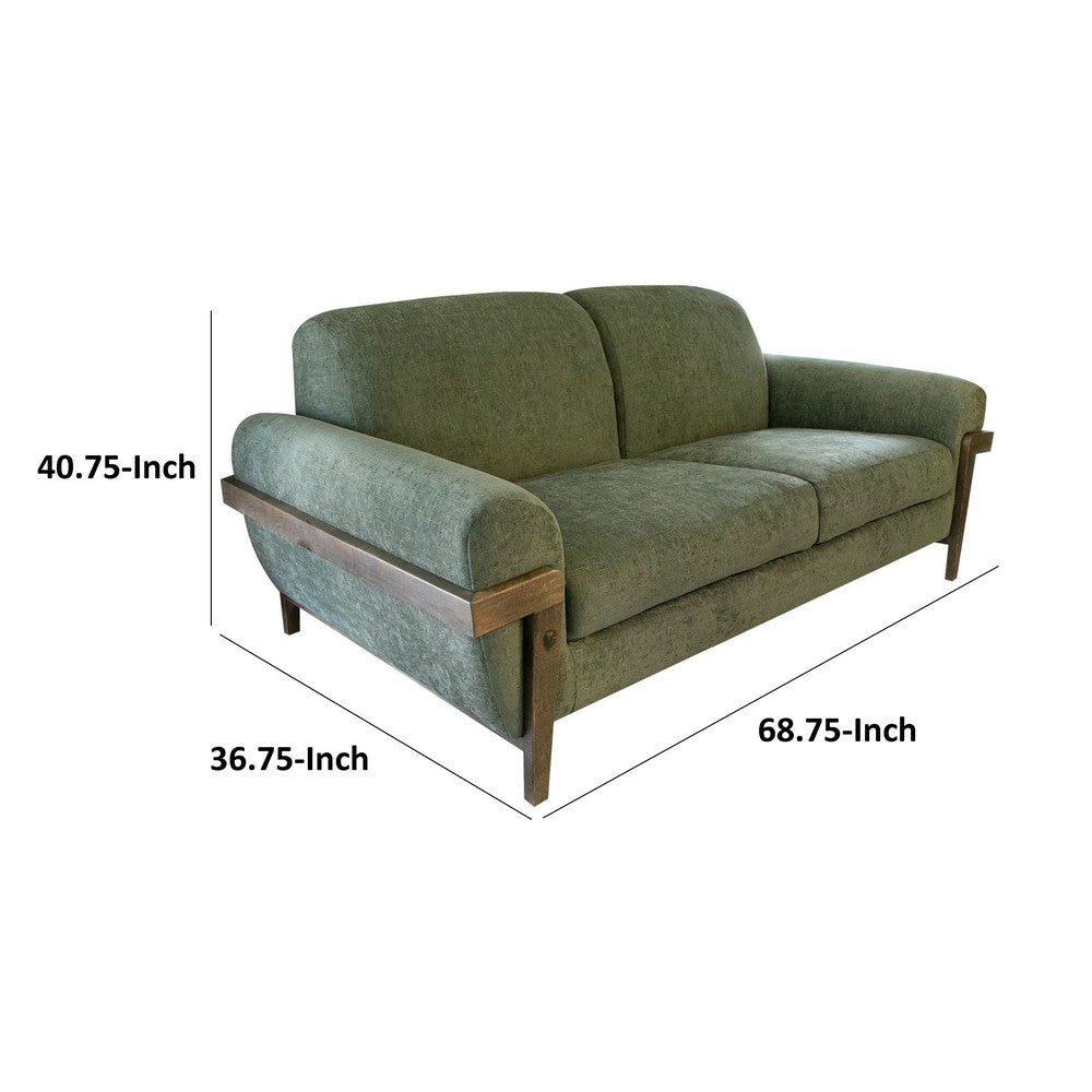Pola 69 Inch Loveseat Olive Green Polyester Foam Cushions Solid Pine Wood By Casagear Home
