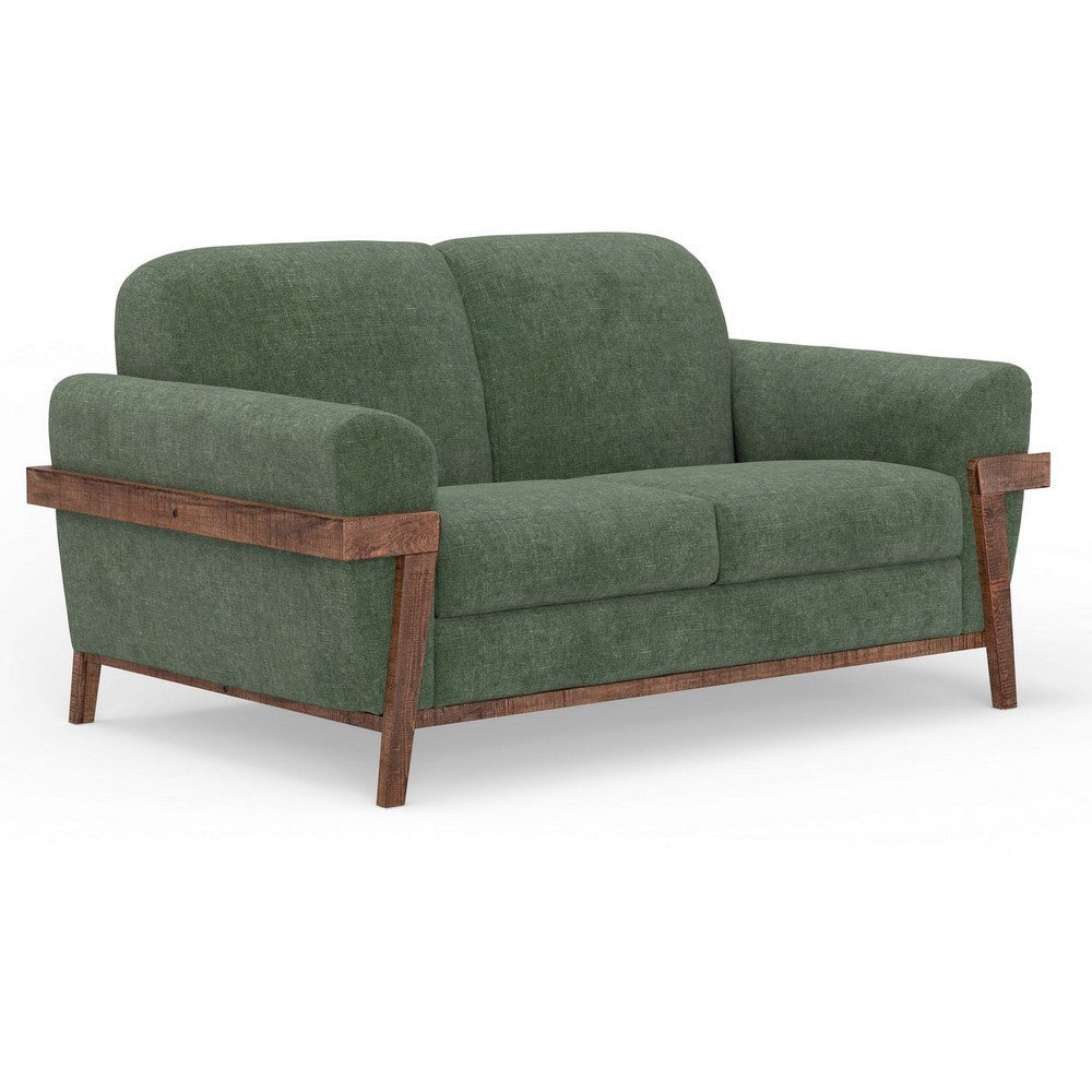 Pola 69 Inch Loveseat Olive Green Polyester Foam Cushions Solid Pine Wood By Casagear Home