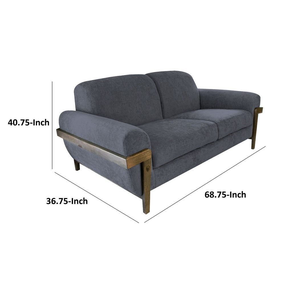 Pola Loveseat Iron Gray Polyester Foam Cushions Solid Pine Wood 69 Inch By Casagear Home