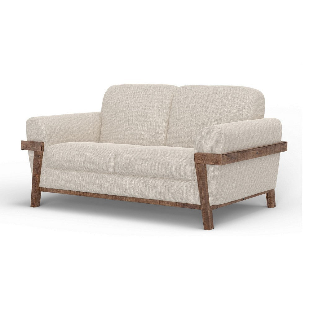 Pola Loveseat Beige Polyester Foam Cushions Solid Pine Wood 69 Inch By Casagear Home