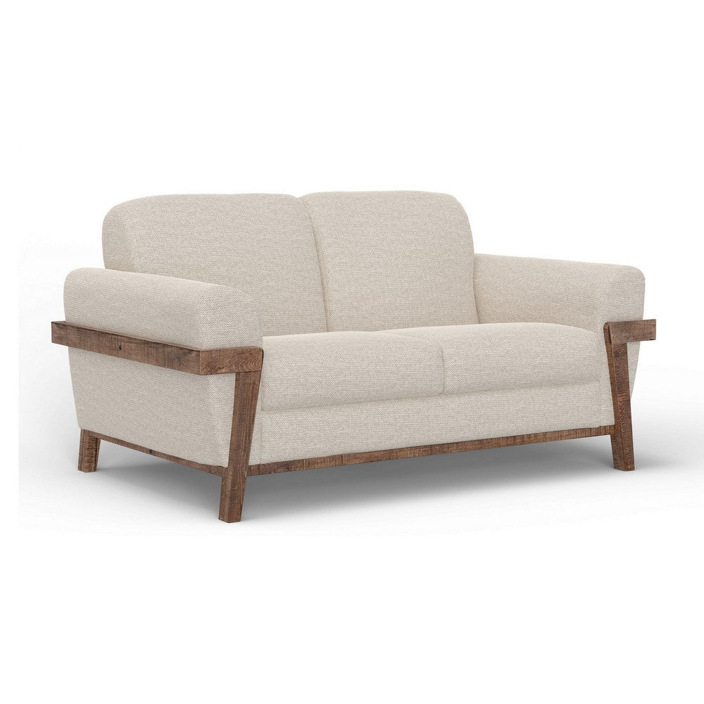 Pola Loveseat Beige Polyester Foam Cushions Solid Pine Wood 69 Inch By Casagear Home