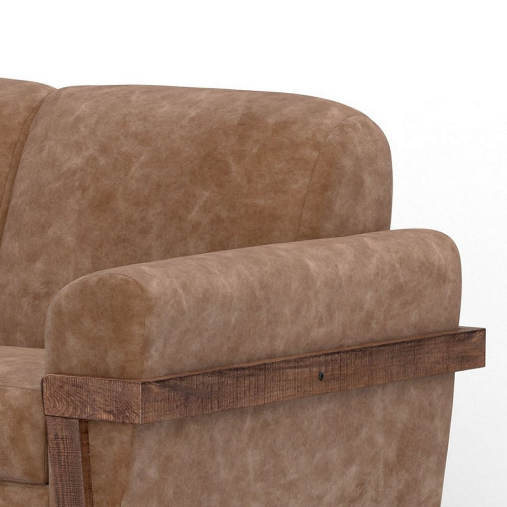 Pola Loveseat Cognac Brown Faux Leather Foam Solid Pine Wood 69 Inch By Casagear Home