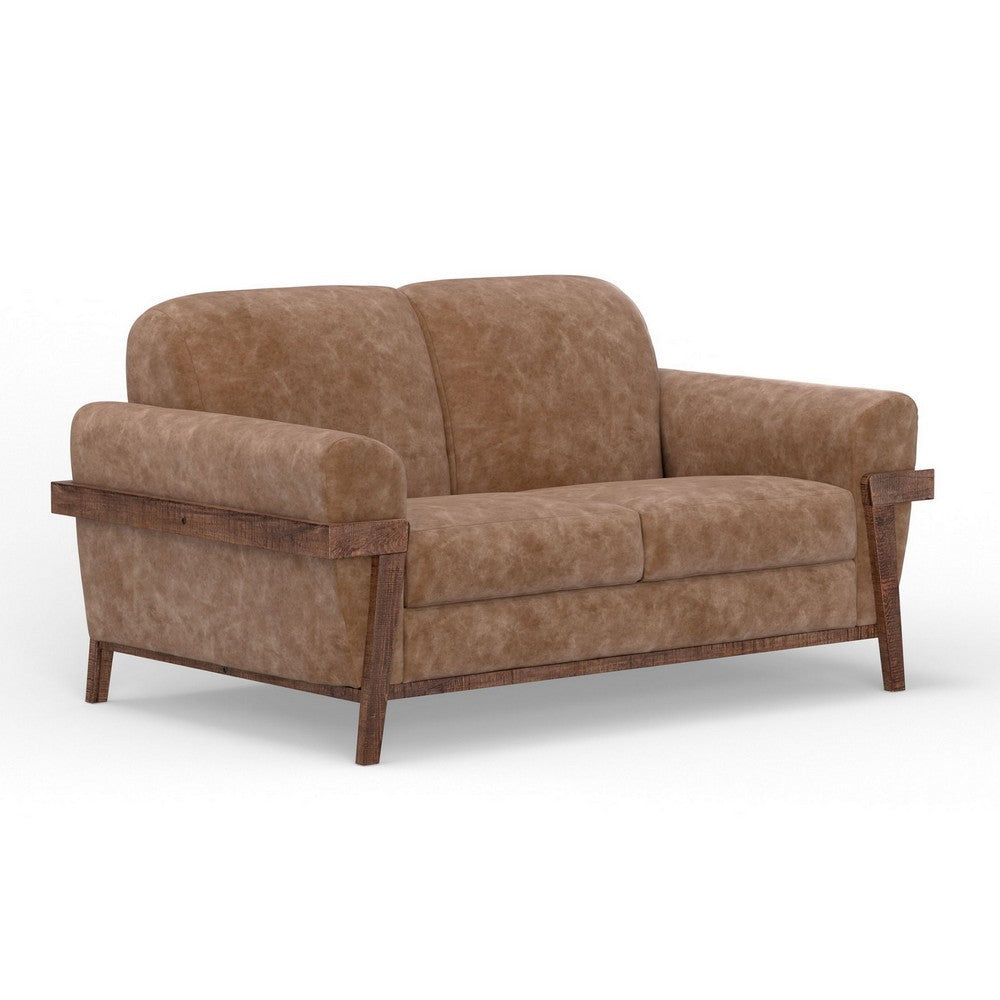 Pola Loveseat Cognac Brown Faux Leather Foam Solid Pine Wood 69 Inch By Casagear Home