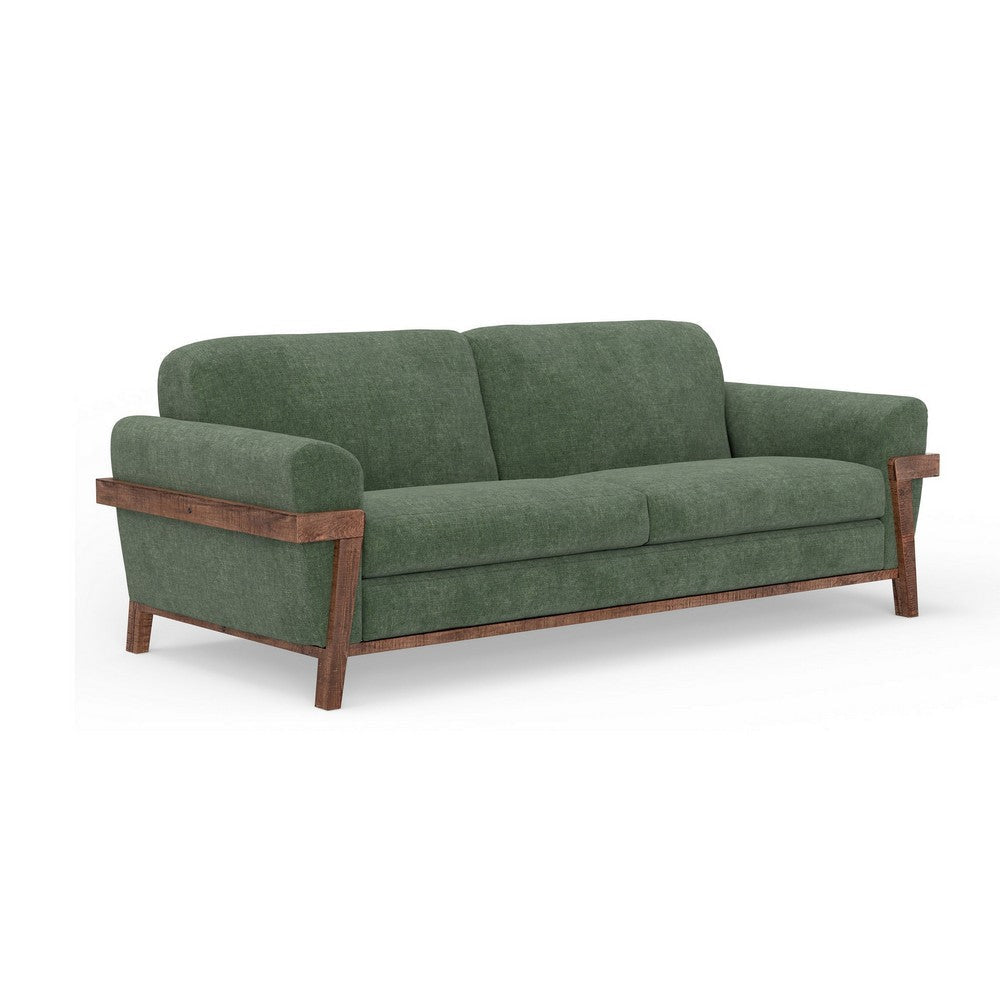 Pola Sofa, Olive Green Polyester, Foam Cushions, Solid Pine Wood, 95 Inch By Casagear Home