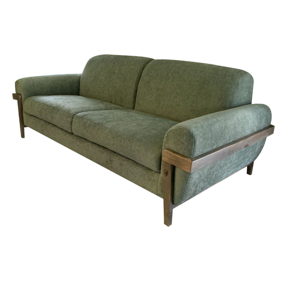 Pola Sofa Olive Green Polyester Foam Cushions Solid Pine Wood 95 Inch By Casagear Home BM320751