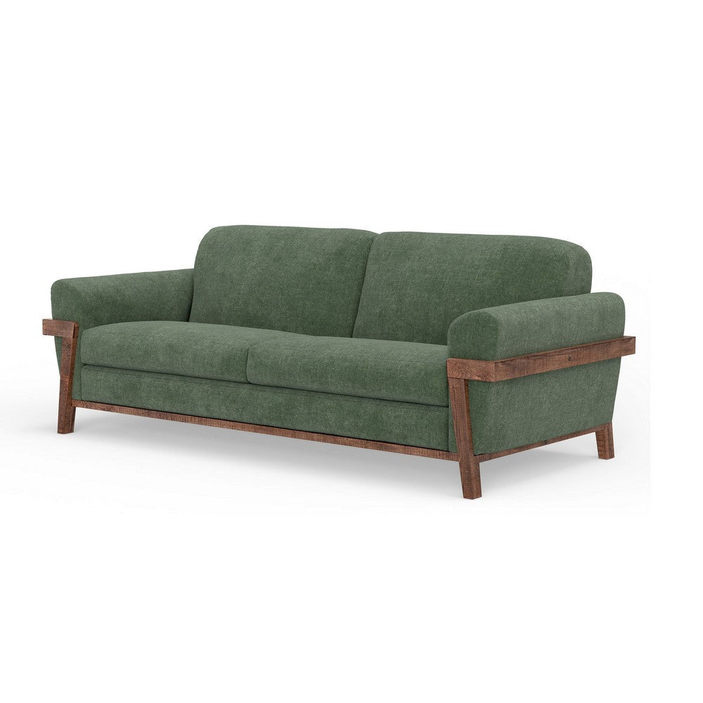 Pola Sofa Olive Green Polyester Foam Cushions Solid Pine Wood 95 Inch By Casagear Home