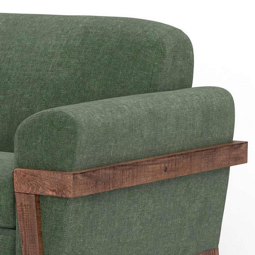 Pola Sofa Olive Green Polyester Foam Cushions Solid Pine Wood 95 Inch By Casagear Home
