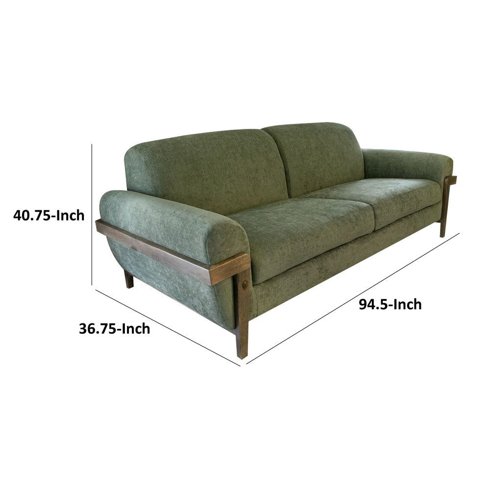 Pola Sofa Olive Green Polyester Foam Cushions Solid Pine Wood 95 Inch By Casagear Home