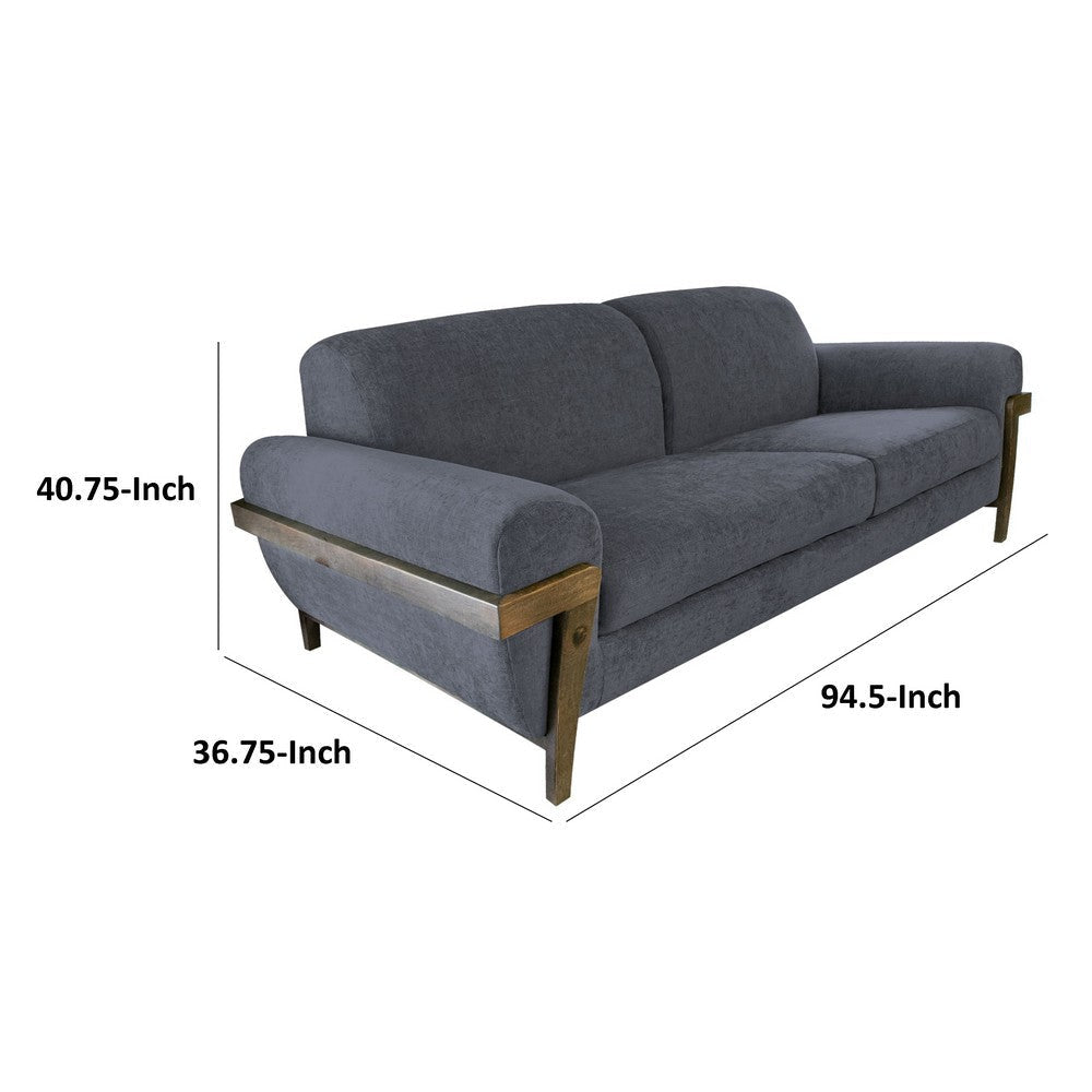 Pola Sofa Iron Gray Polyester Foam Cushions Solid Pine Wood 95 Inch By Casagear Home