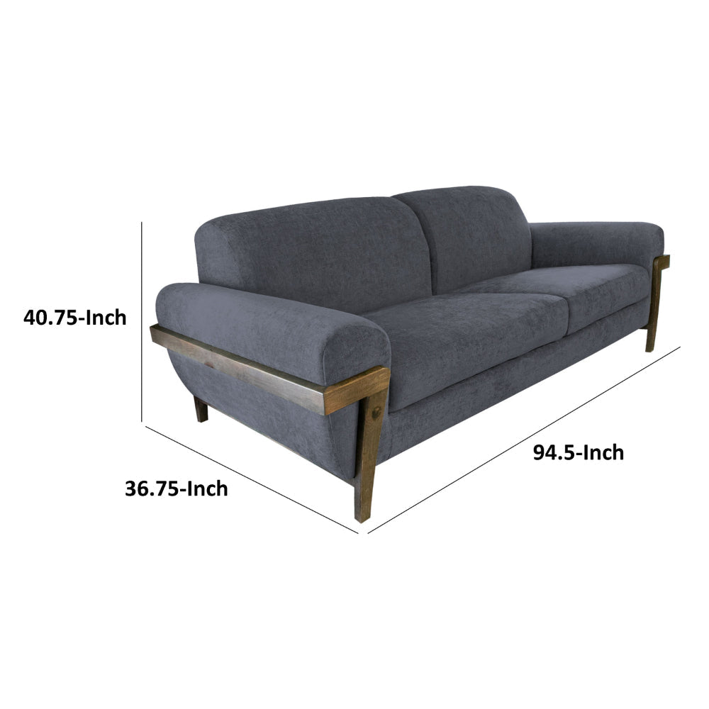 Pola Sofa Iron Gray Polyester Foam Cushions Solid Pine Wood 95 Inch By Casagear Home BM320752