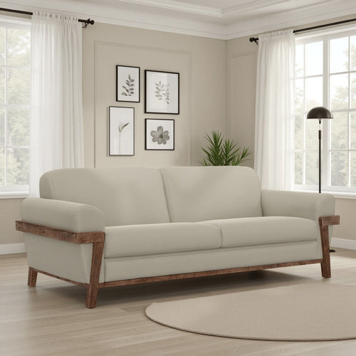 Pola Sofa, Almond Gray Polyester, Foam Cushions, Solid Pine Wood, 95 Inch By Casagear Home