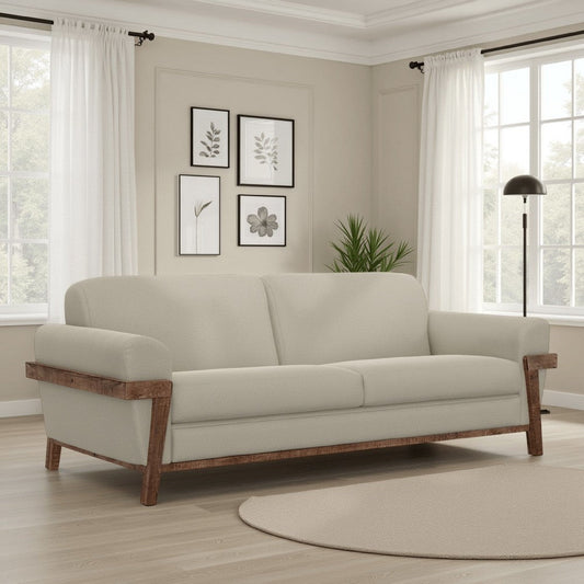 Pola Sofa, Almond Gray Polyester, Foam Cushions, Solid Pine Wood, 95 Inch By Casagear Home
