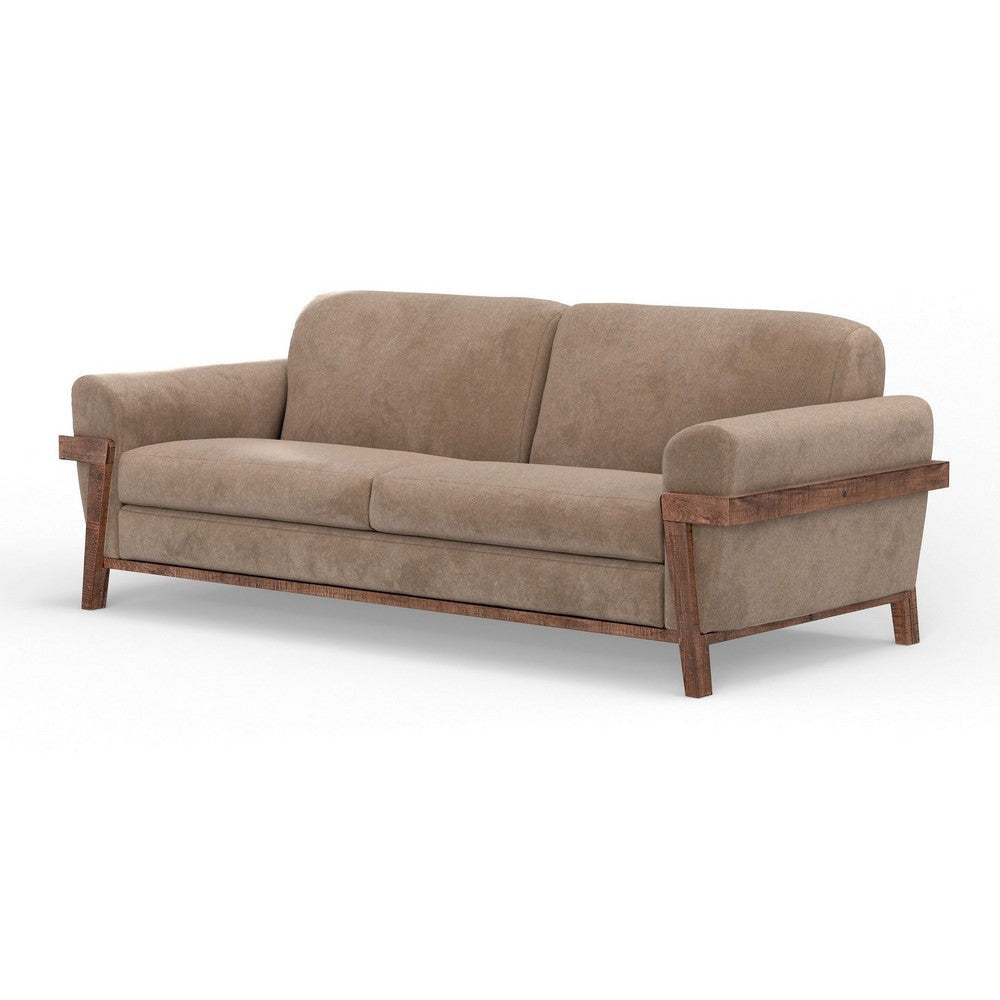 Pola Sofa Light Brown Polyester Foam Cushions Solid Pine Wood 95 Inch By Casagear Home