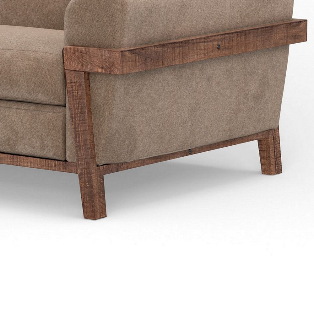 Pola Sofa Light Brown Polyester Foam Cushions Solid Pine Wood 95 Inch By Casagear Home