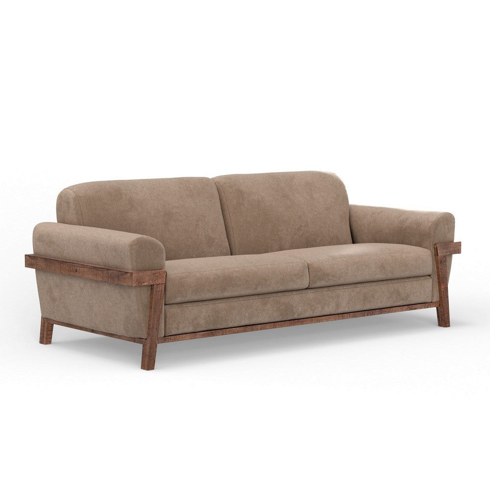 Pola Sofa, Light Brown Polyester, Foam Cushions, Solid Pine Wood, 95 Inch By Casagear Home