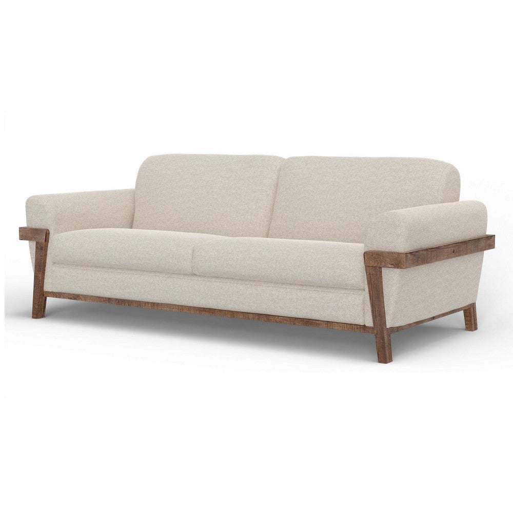 Pola Sofa Beige Polyester Foam Cushions Solid Pine Wood Frame 95 Inch By Casagear Home