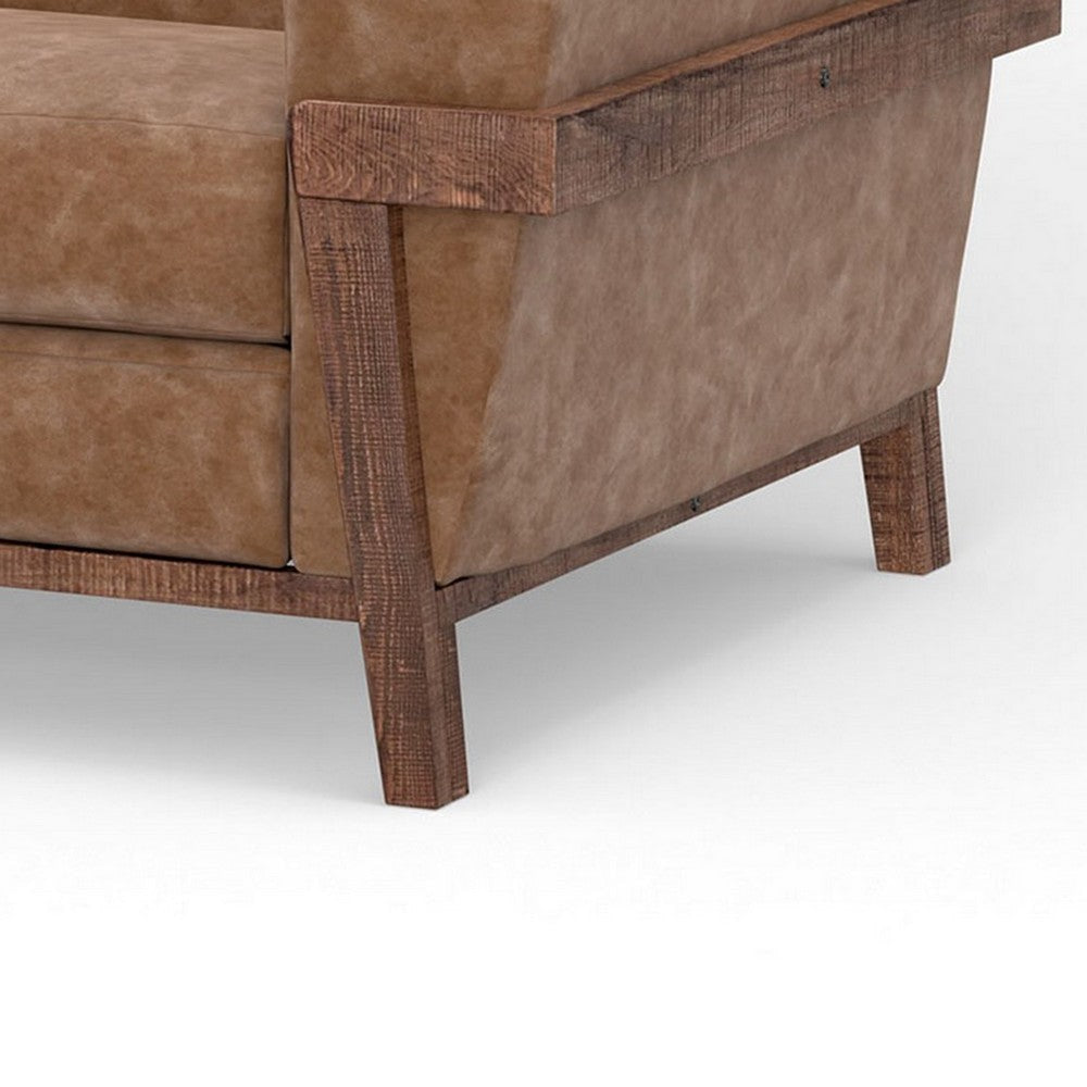 Pola Sofa Cognac Brown Faux Leather Foam Solid Pine Wood 95 Inch By Casagear Home