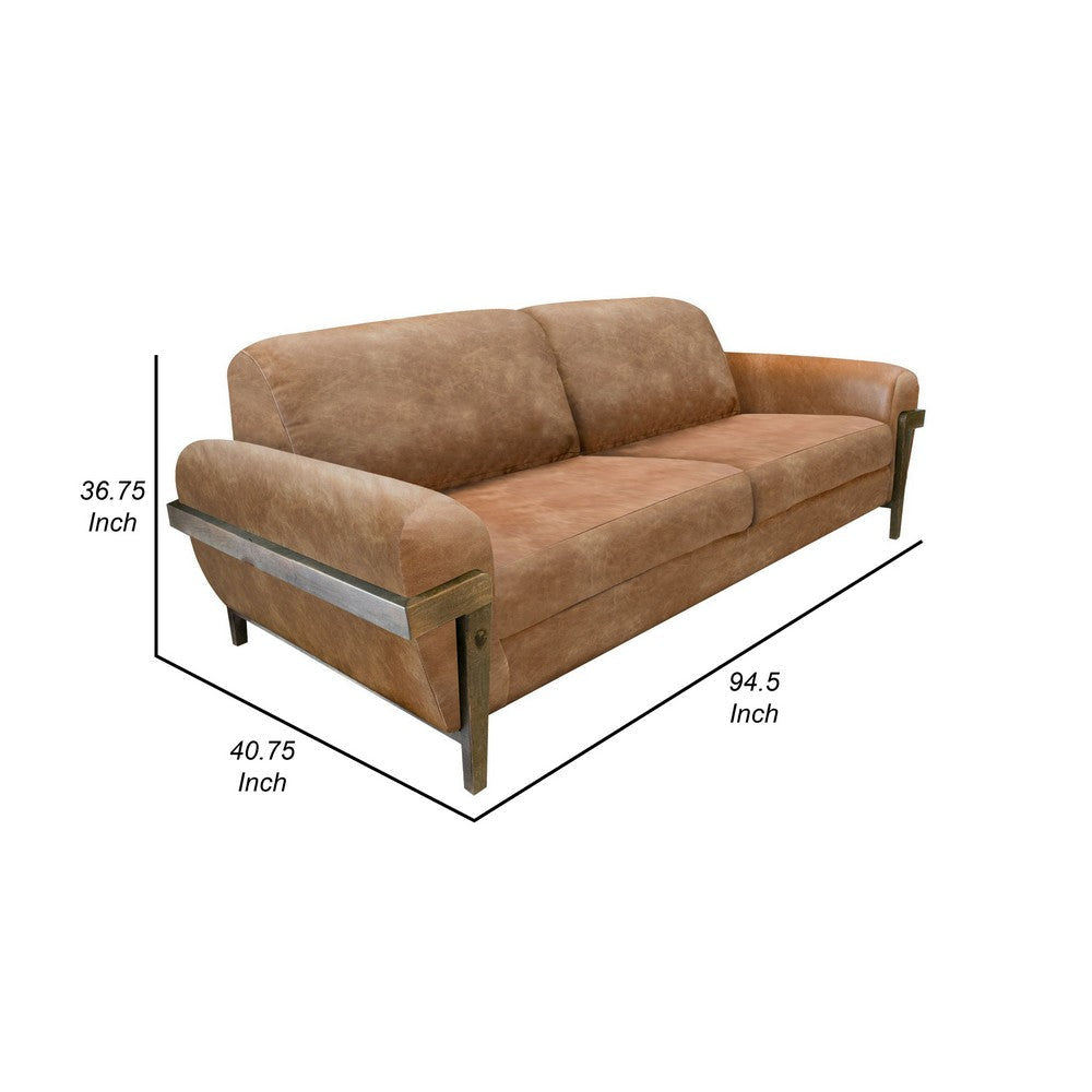 Pola Sofa Cognac Brown Faux Leather Foam Solid Pine Wood 95 Inch By Casagear Home